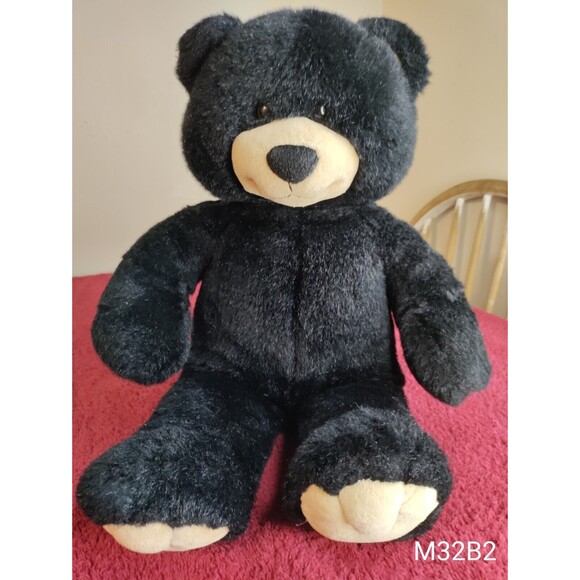 Build A Bear Black Bear Tan Mouth Plush Stuffed Animal Shiny Fur 16" - Picture 1 of 5
